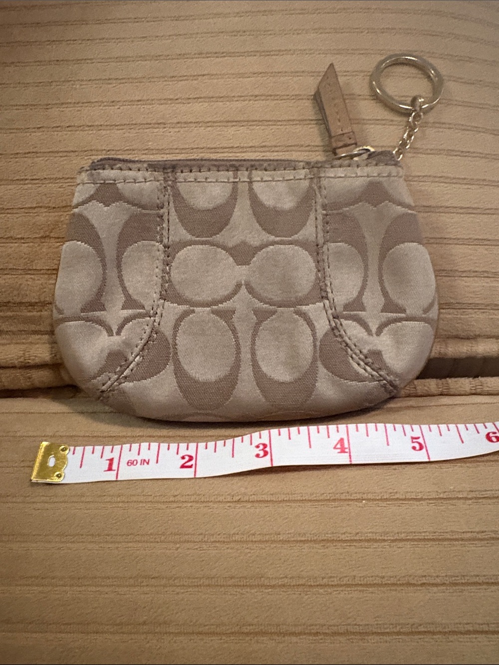 Coach Tan Signature Coin Pouch Keyring - Picture 2 of 2